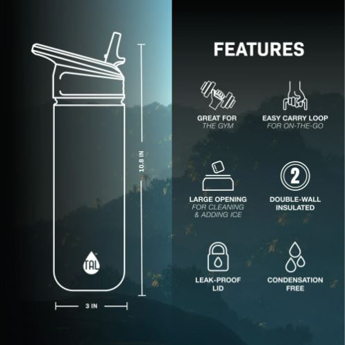 TAL Stainless Steel Ranger Water Bottle with Easy Sip Straw 26 oz