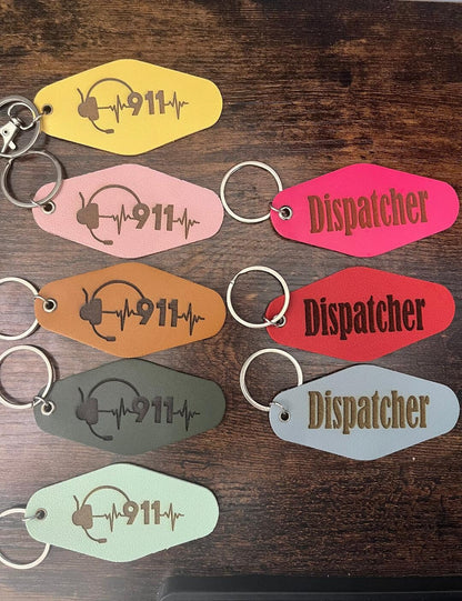 911 Dispatcher Leather Hotel Style Keychain